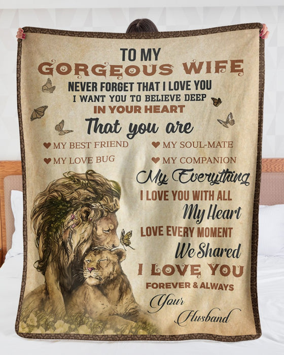 Personalized Blanket To My Gorgeous Wife I Love You With All My Heart Lion Couple Prints Custom Name Valentine Blankets