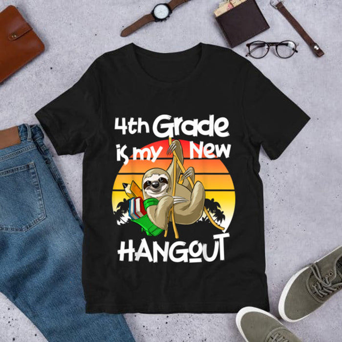 Personalized T-Shirt For Kids 4th Grade Is My New Hangout Custom Grade Level Cute Sloth Printed Back To School Outfit
