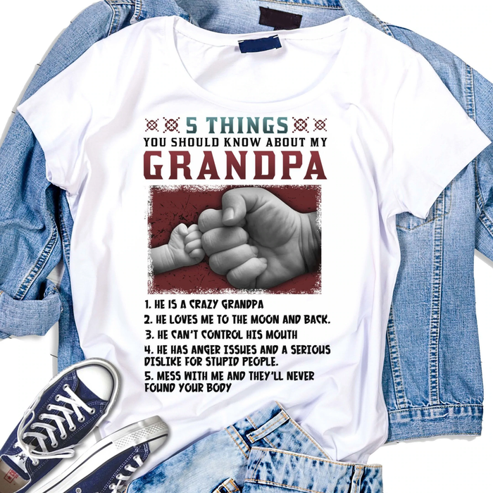 Personalized T-Shirt For Grandpa 5 Things You Should Know About Fist Bump Print Custom Name Father's Day Shirt