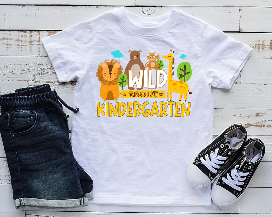 Personalized T-Shirt For Kid Wild About Kindergarten Wild Animal Print Custom Name Back To School Outfit