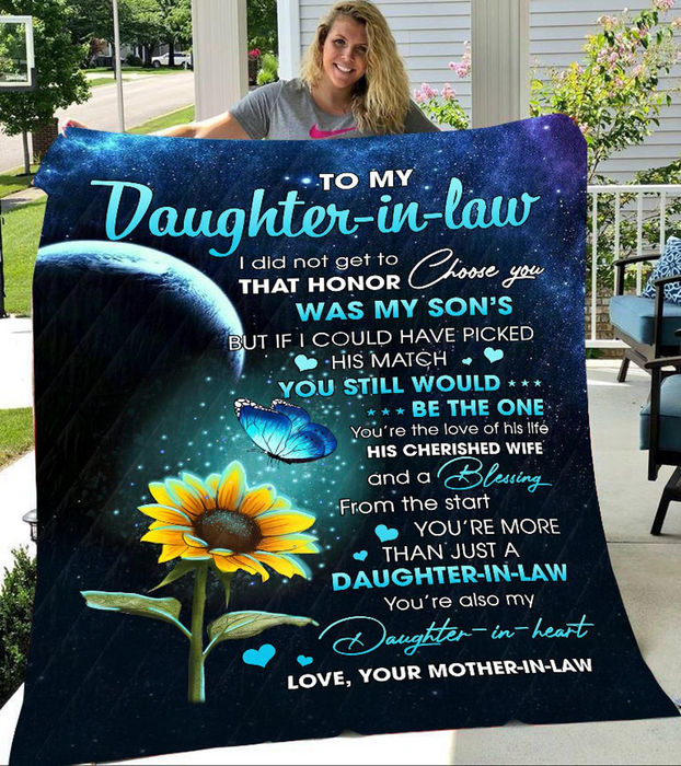 Personalized Fleece Sherpa Blanket To My Daughter In Law From Mother In Law You Still Would Be The One Sunflower Themed