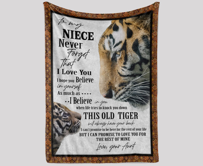 Personalized Blanket To My Niece From Aunt Never Forget That I Love You Print Old Tiger And Baby Fleece Blanket