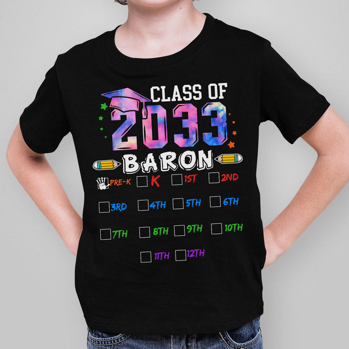Personalized T-Shirt For Kids Class Of 2023 Colorful Design Custom Name Grade Level & Year Back To School Outfit