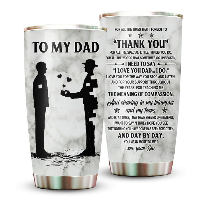 Personalized To My Dad Tumbler From Son Puzzle Vintage Thank You For All The Special Custom Name 20oz Travel Cup Gifts