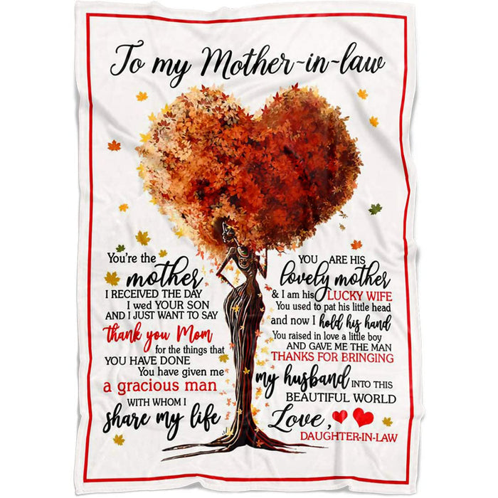 Personalized Fleece Blanket To My Mother In Law You Are His Lovely Mother Autumn Heart Tree Print Custom Name Blanket
