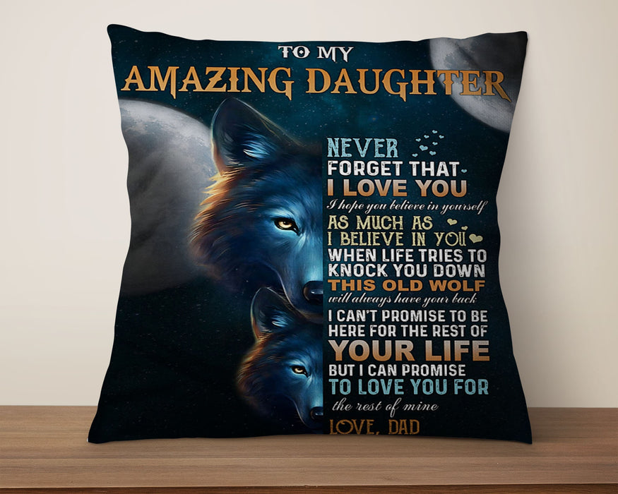 Personalized To My Daughter Square Pillow Wolf I Hope You Believe In Yourself Custom Name Sofa Cushion Christmas Gifts