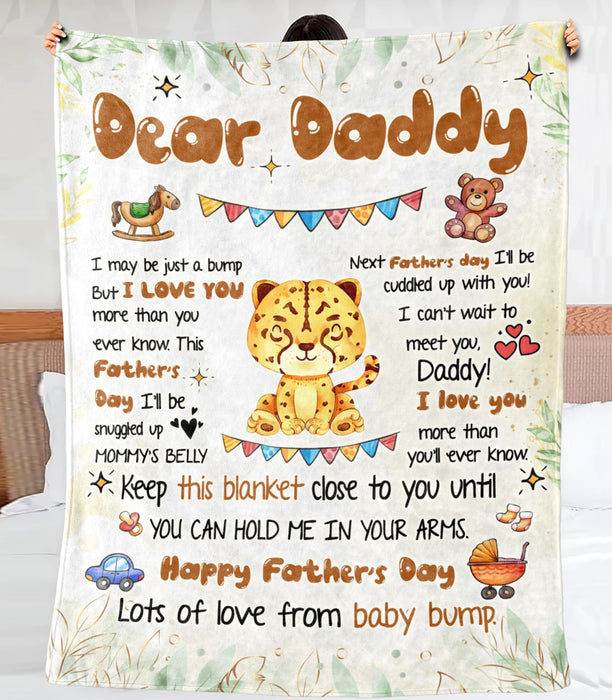 Personalized Blanket To My Dad From Baby Bump Happy Father's Day Funny Baby Leopard Cartoon Design Custom Name