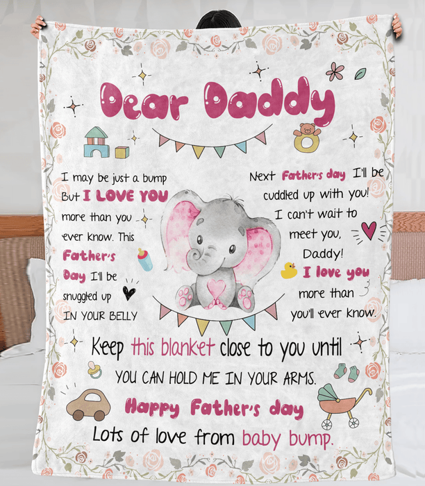 Personalized Blanket To My Dad From Baby Girl Elephant Printed Cartoon Design Custom Name Father'S Day Blanket