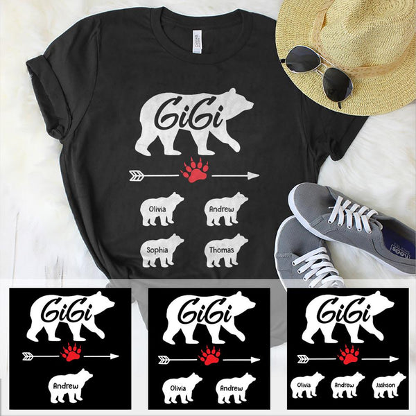 Personalized T-Shirt For Grandma Gigi Bear Cute Bears Paw Prints & Arrow Printed Custom Grandkids Name
