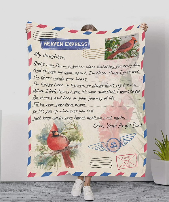 Personalized Memorial Fleece Blanket Cardinal Letter To My Daughter From Dad In Heaven Just Keep Me In Your Heart