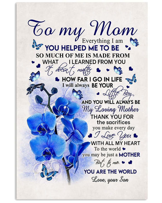 Personalized Blanket To My Mom From Son My Loving Mother Blue Orchid Flower And Butterfly Print Custom Name