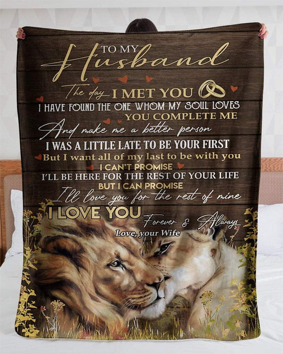 Personalized Fleece Blanket To My Husband The Day I Met You Romantic Lion Couple Prints Custom Name Valentine Blankets