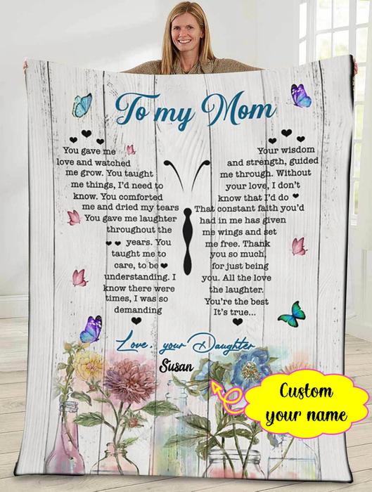 Personalized Wooden Blanket To My Mom Floral & Butterfly Quotes Design Blanket For Mothers Day Custom Name