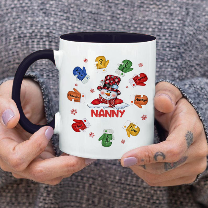 Personalized Coffee Mug Gifts For Grandma Cute Plaid Snowman Nanny Gloves Custom Grandkids Name Accent Cup For Christmas