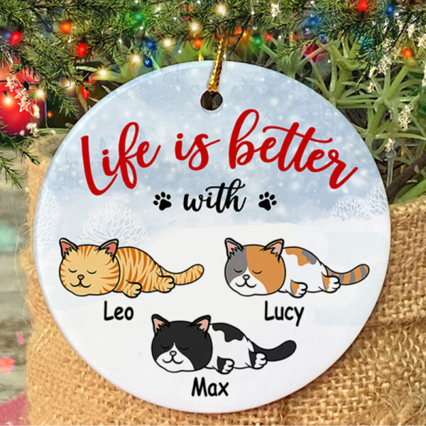 Personalized Ornament For Cat Owners Life Is Better With Lazy Cats Custom Name Tree Hanging Gifts For Christmas Xmas
