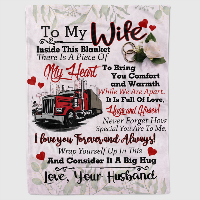 Personalized Trucking Fleece Blanket To My Wife Trucker Romantic Ring Couple & Truck Print Custom Name Blankets