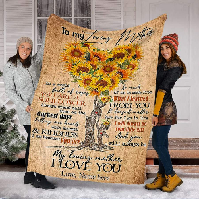 Personalized Vintage Blanket To My Loving Mother Sunflower Heart Tree Printed Blankets Custom Name