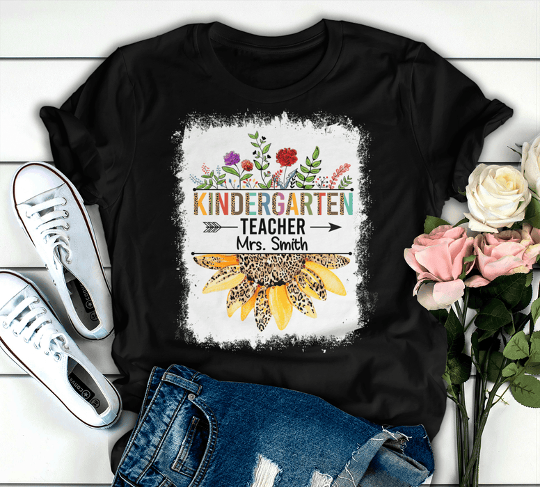 Personalized T-Shirt For Teachers Mrs. Smith Colorful Leopard & Sunflower Design Custom Name Back To School Outfit