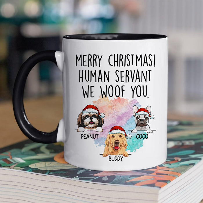 Personalized Coffee Mug Gifts For Dog Lovers Merry Christmas Human Servant Santa Hat Custom Name Accent Cup For Birthday