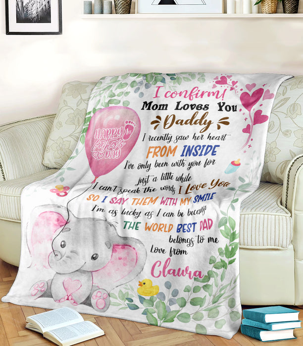 Personalized Blanket To My Dad From Baby Bump Happy First Father's Day Cute Elephant & Flower Print Custom Name