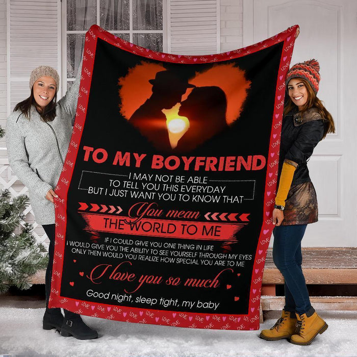 Personalized To My Boyfriend Fleece Sherpa Blanket From Girlfriend I Love You So Much Couple On The Sunset Custom Name
