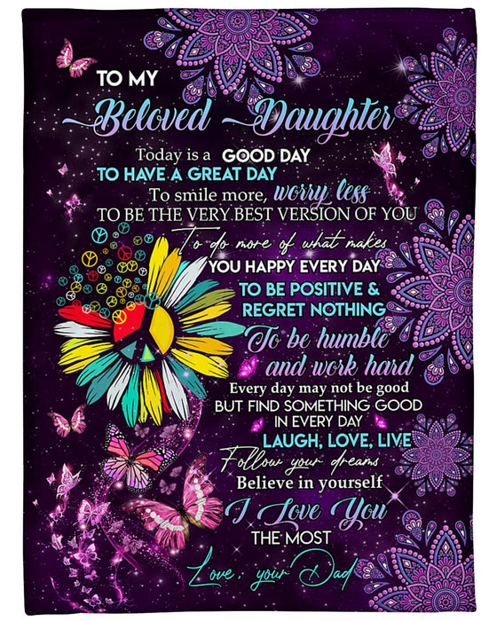 Personalized To My Daughter Blanket From Daddy Mommy Mandala Butterflies Smile More Worry Less Custom Name Xmas Gifts
