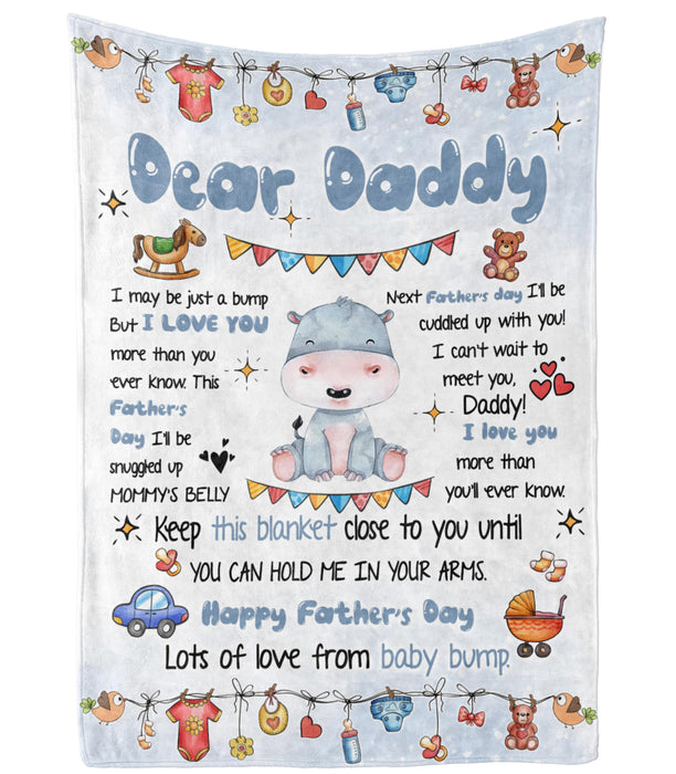 Personalized Blanket To My Dad From Baby Bump Happy Father's Day Cute Funny Baby Hippo Printed Custom Name