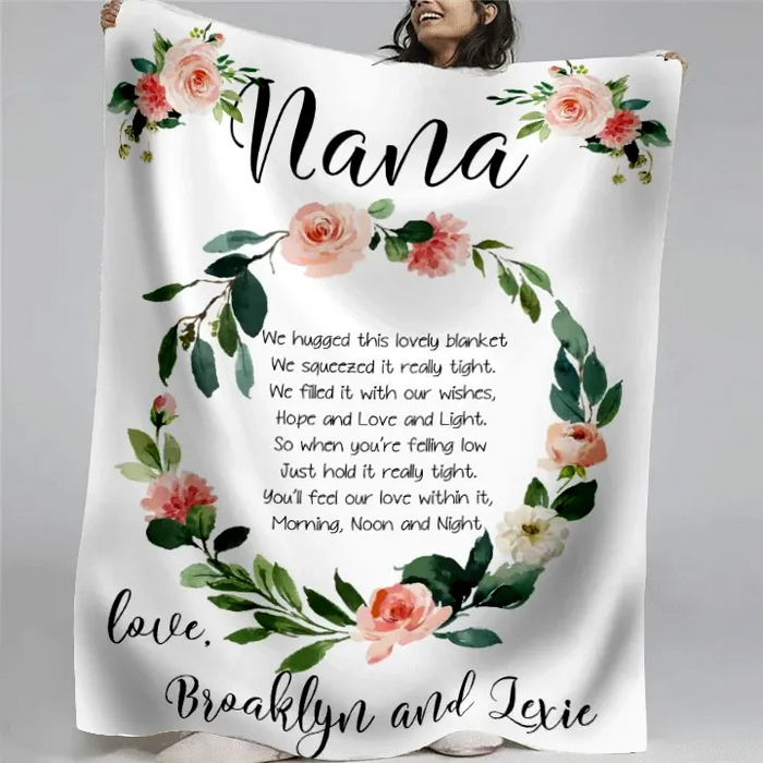 Personalized Fleece Blanket For Grandma Nana We Hugged This Lovely Blanket Circle Of Flower Custom Grandkids Name