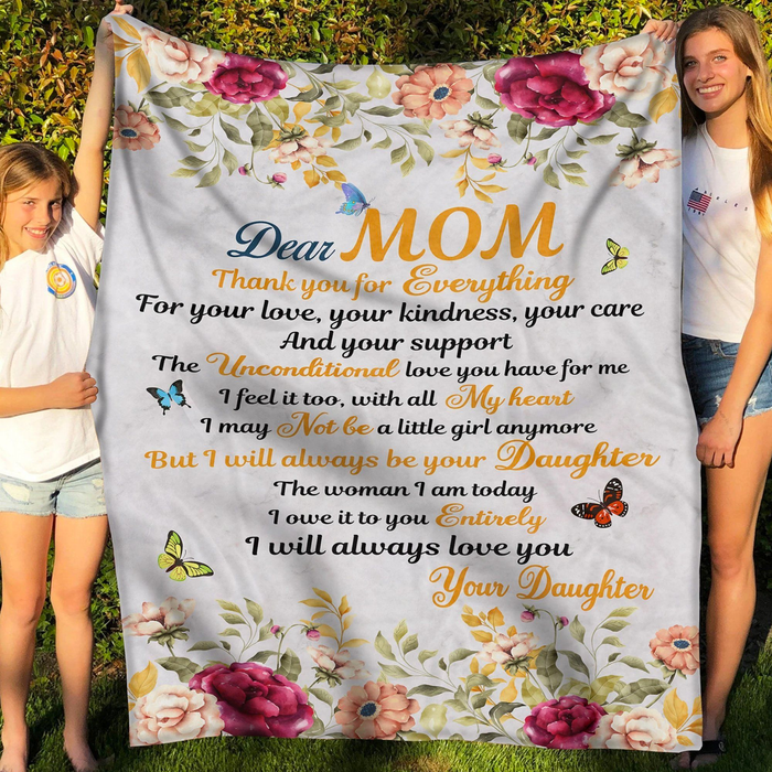 Personalized Fleece Blanket To My Mom Thank You For Everything Print Rustic Flower Custom Name Blanket For Mothers Day