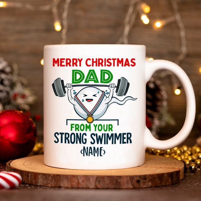 Personalized Coffee Mug For Dad From Kids Your Strong Swimmer Sperm Fit Bod Custom Name Ceramic Cup Gifts For Christmas