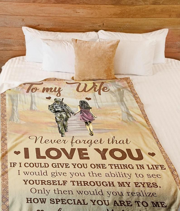 Personalized Blanket To My Wife From Husband Soldiers Print Young Couple In The Forest Custom Name Valentine Blankets