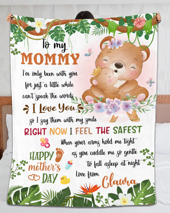 Personalized To My Mommy Blanket From Newborn Son Daughter Happy 1st Mother'S Day Cute Bear & Flower Printed