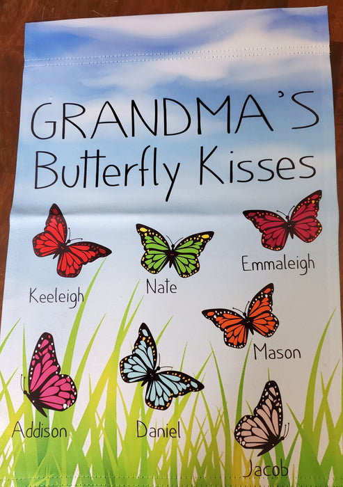 Personalized Garden Flag For Nana Grandma's Butterflies Kisses Grass Custom Grandkids Name Welcome Flag Christmas Gifts