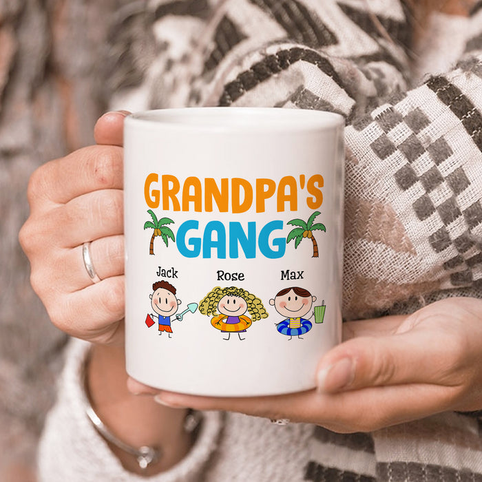 Personalized White Ceramic Coffee Mug Grandpa's Gang Summer Beach Theme Custom Grandkids Name 11 15oz Cup