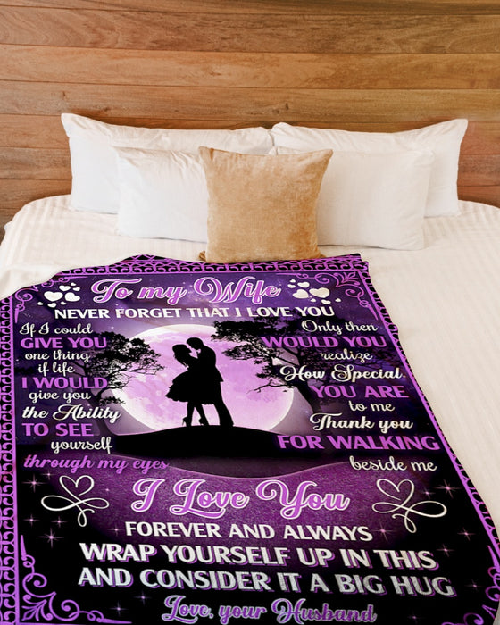 Personalized Blanket To My Wife From Husband Never Forget That I Love You Couple Under Purple Moon Custom Name