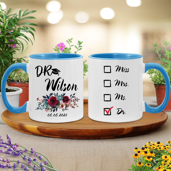 Personalized Miss Mrs. Ms. Dr. Accent Mug Gifts For Graduate Doctorates Degree Doctor Medical Students