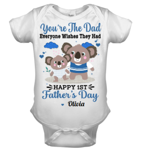 Personalized Baby Onesie For Newborn Baby Happy First Father's Day Cute Old & Baby Koala Print Custom Name & Year