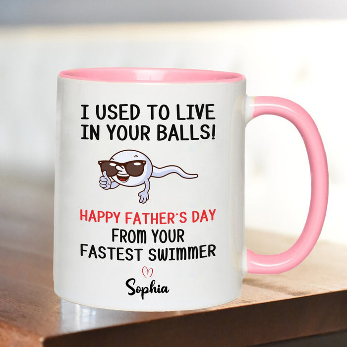 Personalized Accent Mug For Dad From Your Fastest Swimmer Funny Swimming Sperm Custom Kids Name 11 15oz Cup