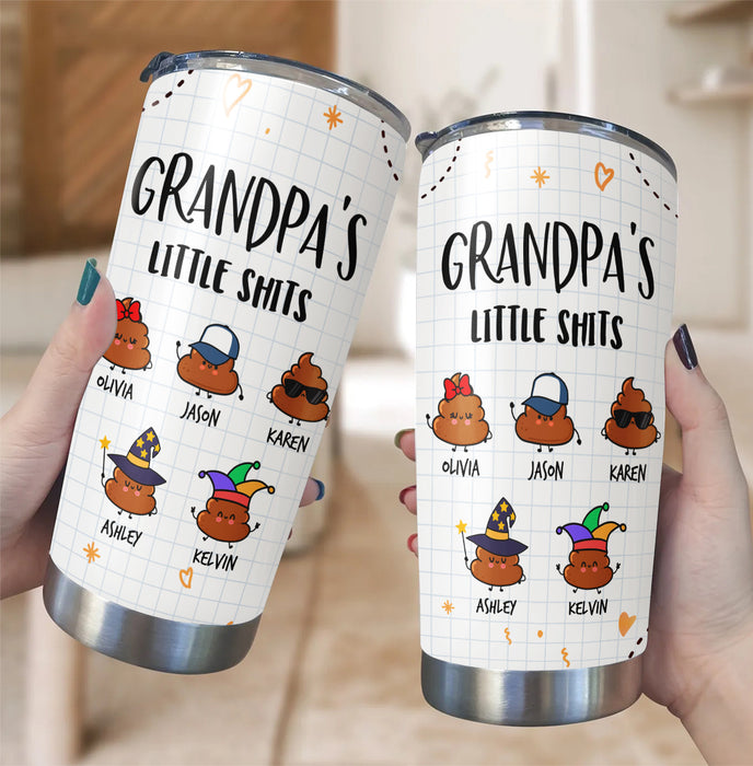 Personalized Tumbler For Grandpa From Grandkids Grandpa's Little Shits Note Background Custom Name Father's Day Gifts
