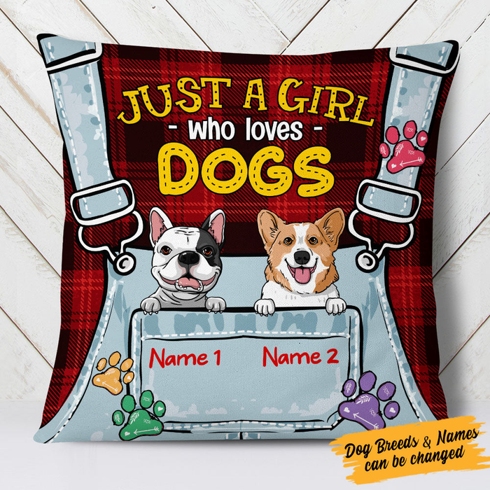 Personalized Square Pillow Gifts For Dog Owner Just Girl Who Loves Paws Pocket Custom Name Sofa Cushion For Birthday