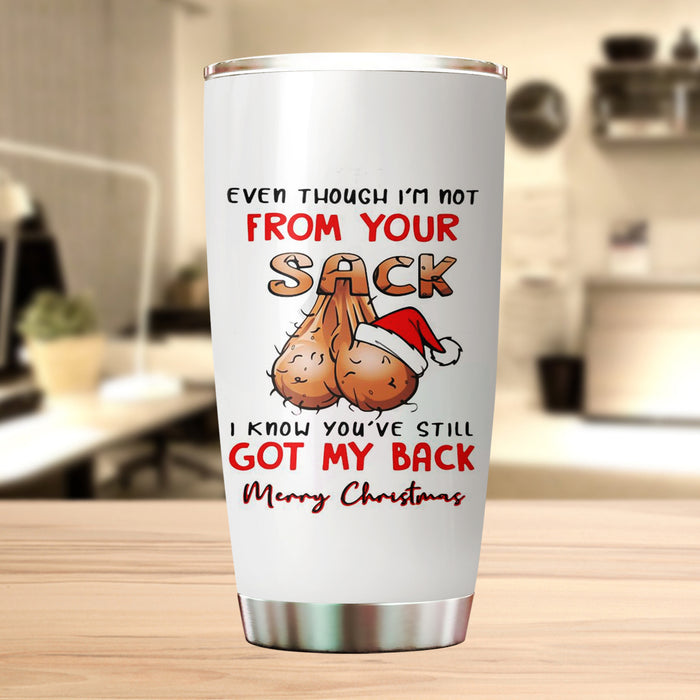 Personalized Tumbler Gifts For Step Dad Funny Sack Santa Fairy Balls Custom Name Travel Cup For Christmas Birthday