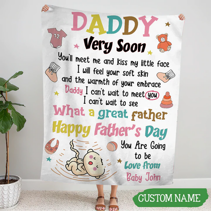 Personalized Blanket To My Dad From Baby Bump Happy First Father's Day Cute Funny Baby Bump Print Custom Name