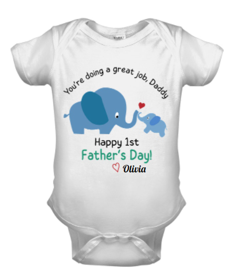 Personalized Baby Onesie For Newborn Baby Happy First Father's Day Cute Old & Baby Elephant Print Custom Name