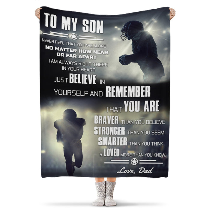 Personalized Premium Throw Blanket To My Son From Dad  I Am Always There In Your Heart American Football Blanket