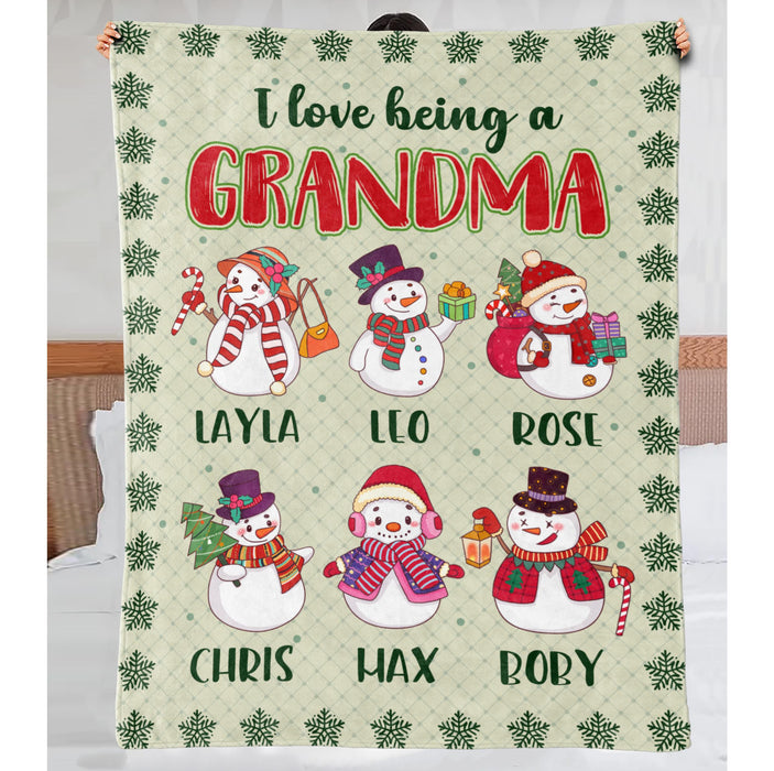 Personalized To My Grandma Blanket From Grandkids I Love Being A Nana Snowmen Snowflakes Custom Name Gifts For Christmas