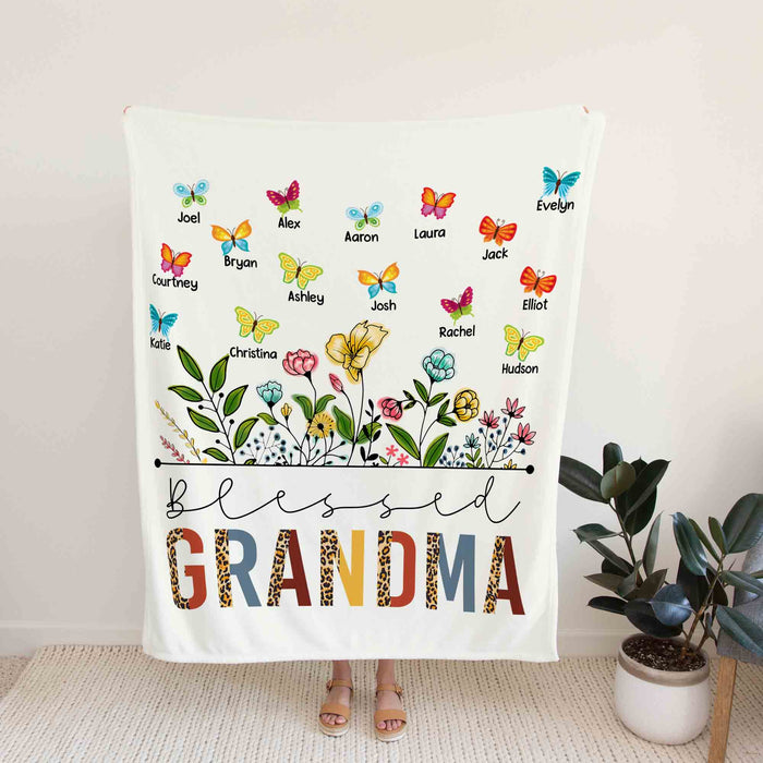 Personalized To My Grandma Blanket From Grandkids Blessed Butterflies Flowers Colorful Custom Name Gifts For Birthday