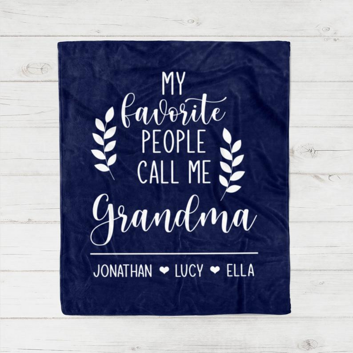 Personalized Blanket For Grandma My Favorite People Call Me Grandma Custom Grandkids Name Leaves Printed Fleece Blanket