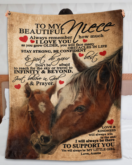 Personalized To My Niece Blanket From Auntie Always Remember How Much I Love You Old Horse & Baby Horse Printed