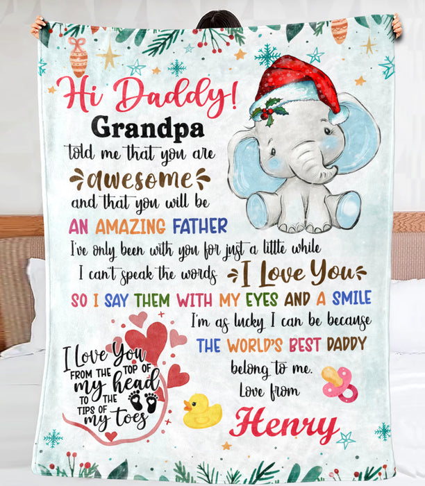 Personalized Blanket For Expecting Dad From Kids I'm Lucky As I Can Be Elephant Custom Name Gifts For First Christmas