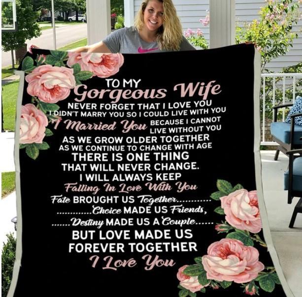 Personalized Romantic Blanket To My Gorgeous Wife For Valentines Rose Prints Love Blanket Customized Name